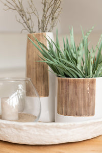 J-Line Vase à fleurs en céramique Ibiza - Blanc et marron