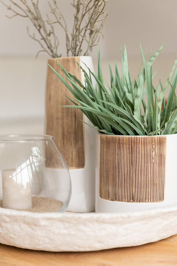 J-Line Vase à fleurs en céramique Ibiza - Blanc et marron